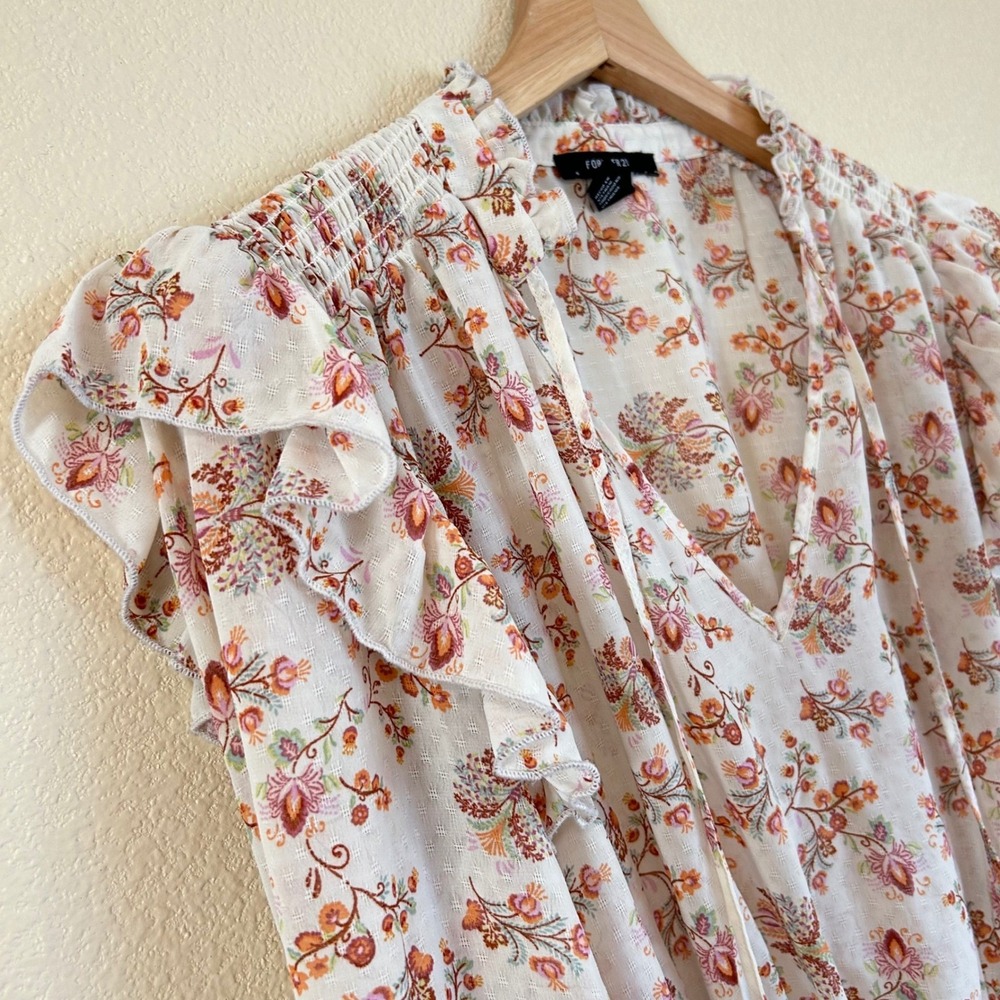 Y2K Forever 21 Medium Ruffle Shirt Regency Boho Cottage Ditsy Floral Prairie - Picture 5 of 9